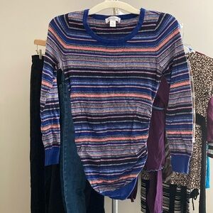 Women’s Size Small Motherhood Maternity Sweater in blue, pink, and gray stripes